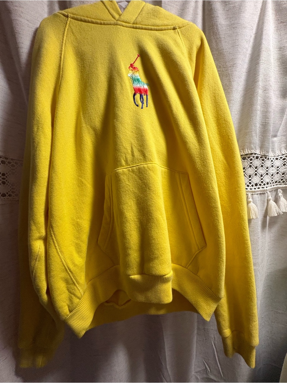 Ralph Lauren Bright Yellow Crewneck Hoodie with Embroidered Pony